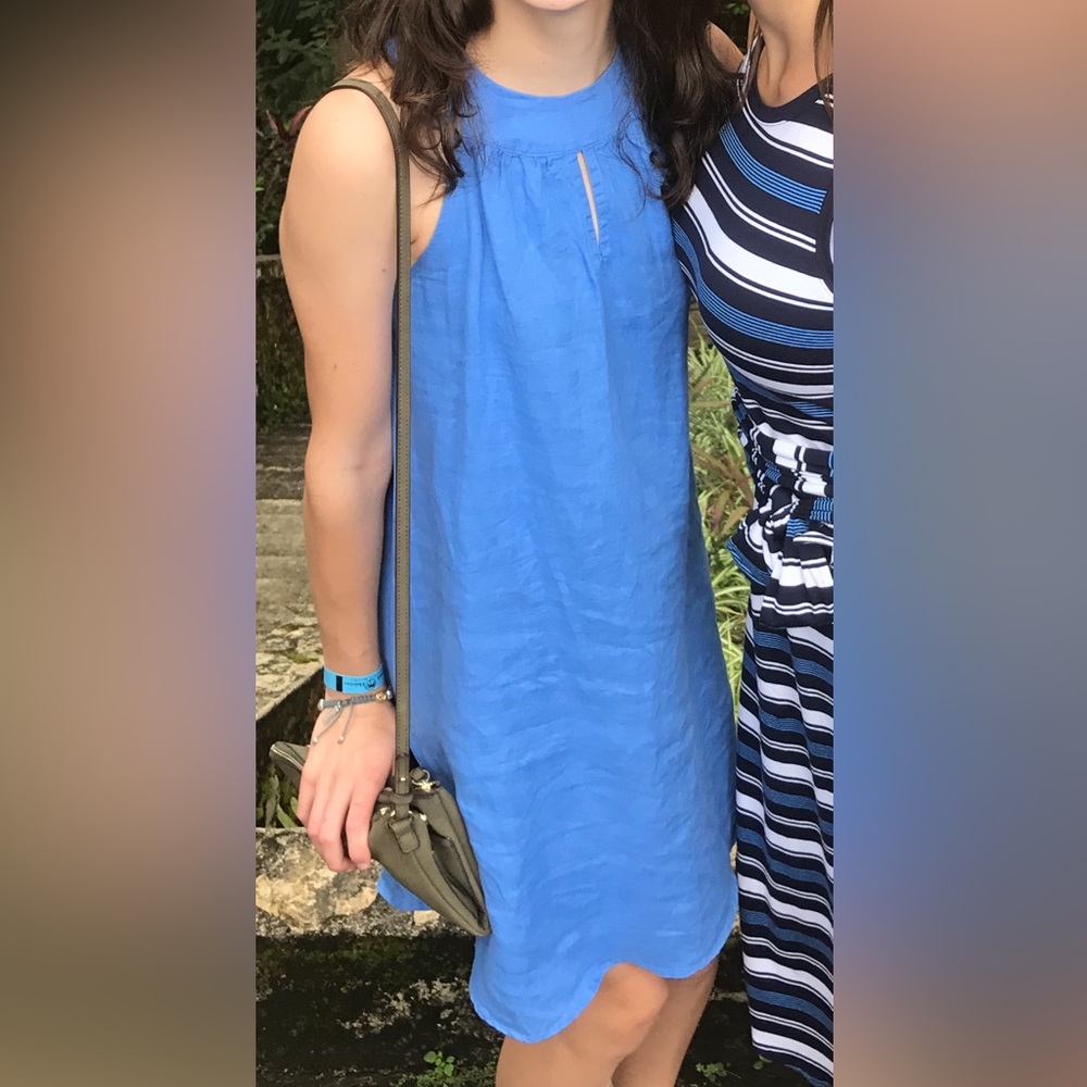 St. Tropez blue linen keyhole sleeveless dress